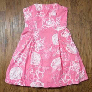 Lilly Pulitzer White Floral on Pink Strapless Shoulder off Dress